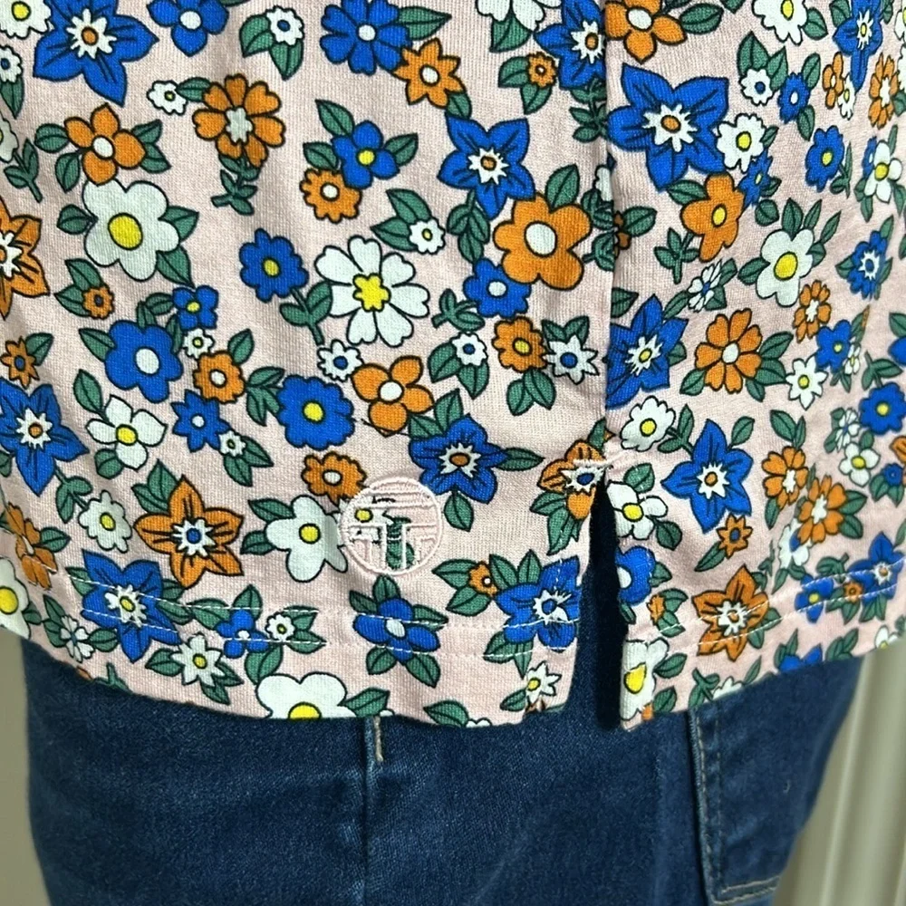 Tory Burch Polo MERCERIZED COTTON SLEEVELESS RIBBON WILD PRINTED FLOWER Top XL